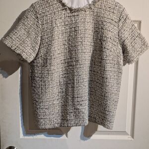 Ann Taylor Cream and Black Tweed Top